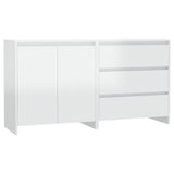 2 Piece Sideboard High Gloss White Engineered Wood - Front View