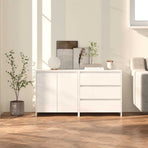 2 Piece Sideboard High Gloss White Engineered Wood