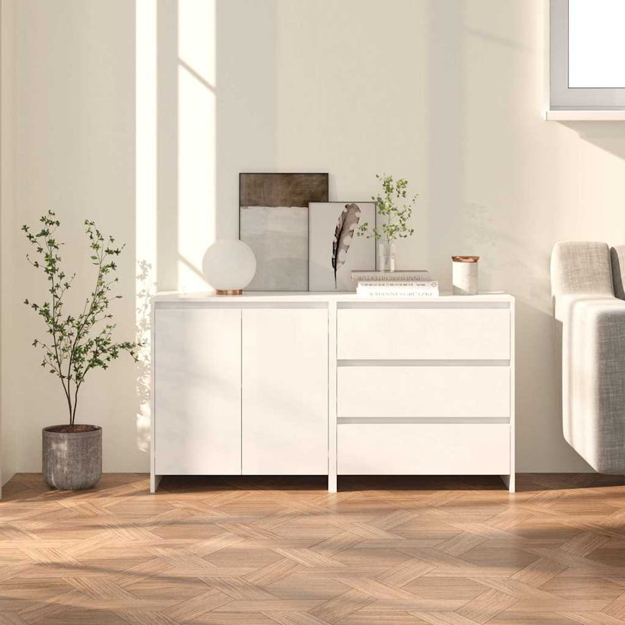 2 Piece Sideboard High Gloss White Engineered Wood