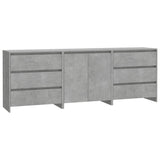 3 Piece Sideboard Concrete Grey Engineered Wood - Front View