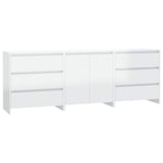 3 Piece Sideboard High Gloss White Engineered Wood