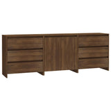 3 Piece Sideboard Brown Oak Engineered Wood - Front View