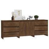 3 Piece Sideboard Brown Oak Engineered Wood - Rear View