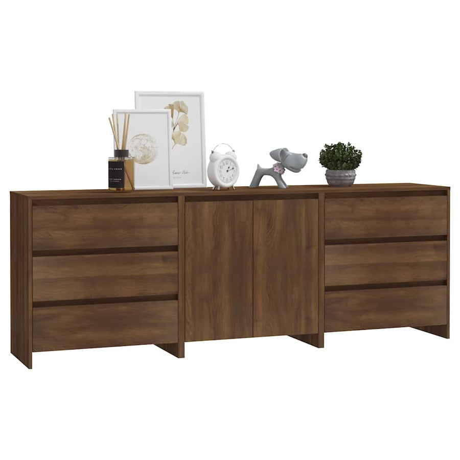 3 Piece Sideboard Brown Oak Engineered Wood