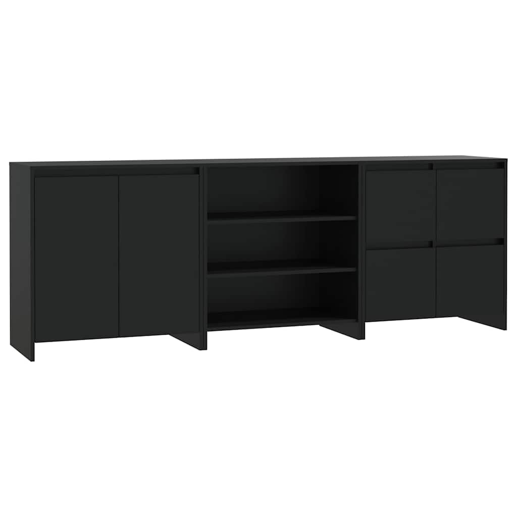3 Piece Sideboard Black Engineered Wood