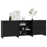 3 Piece Sideboard Black Engineered Wood