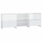 3 Piece Sideboard High Gloss White Engineered Wood