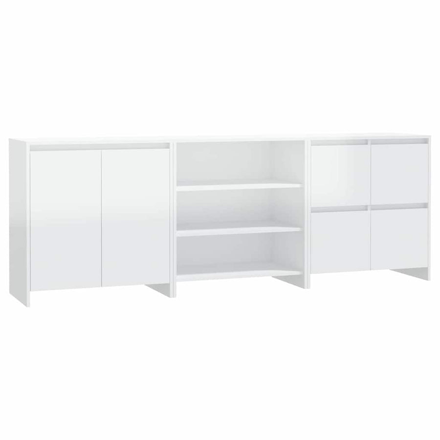 3 Piece Sideboard High Gloss White Engineered Wood