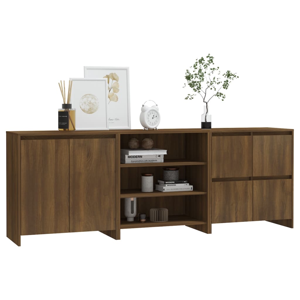 3 Piece Sideboard Brown Oak Engineered Wood