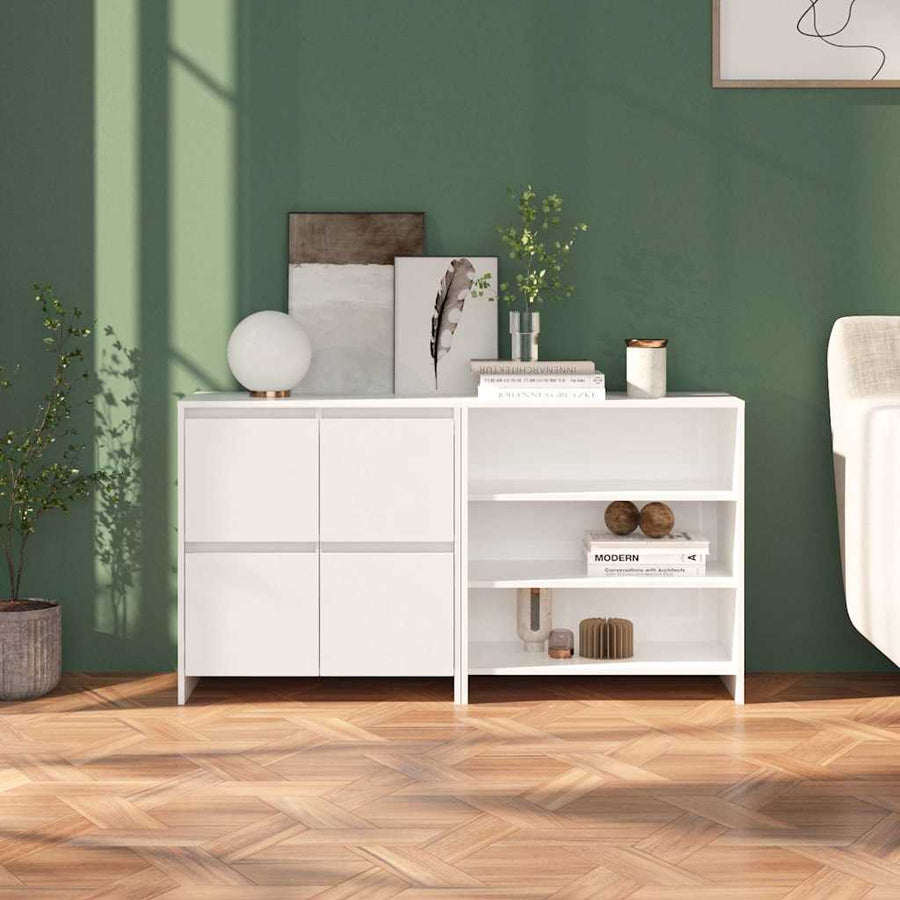 2 Piece Sideboard High Gloss White Engineered Wood
