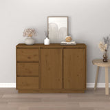 Sideboard Honey Brown 111x34x75 cm Solid Wood Pine - Side View