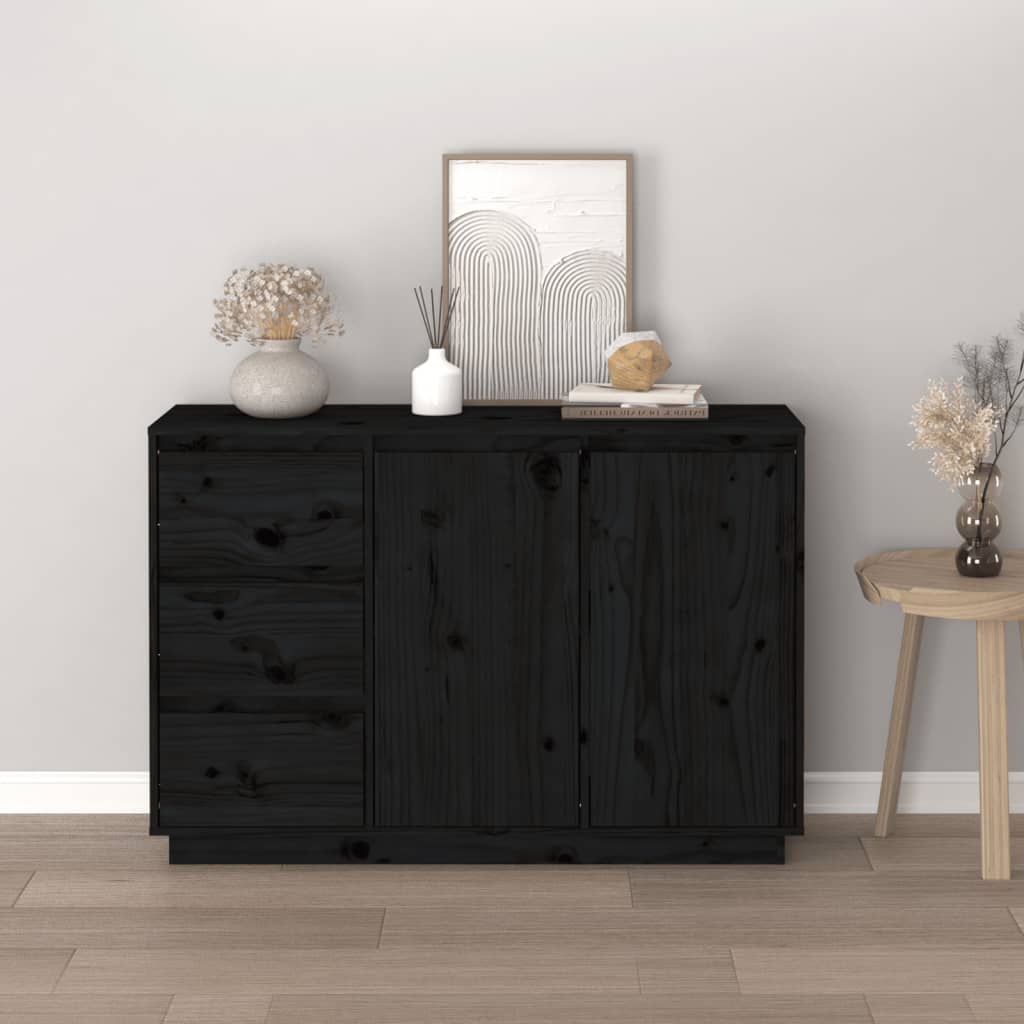 Sideboard Black 111x34x75 cm Solid Wood Pine