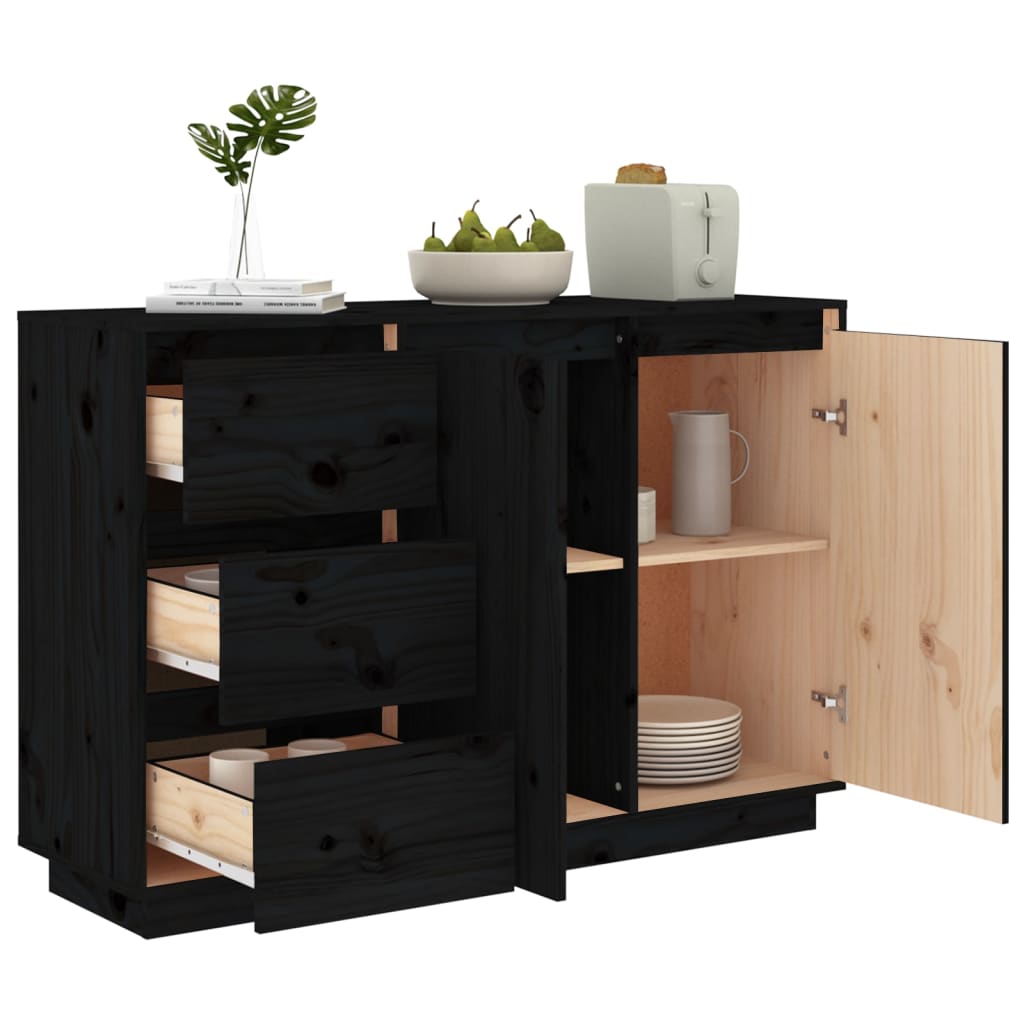Sideboard Black 111x34x75 cm Solid Wood Pine