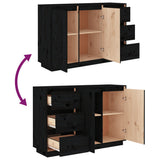 Sideboard Black 111x34x75 cm Solid Wood Pine - 45-Degree Angle