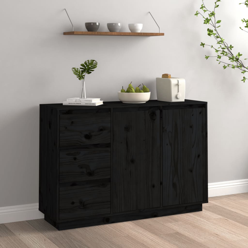 Sideboard Black 111x34x75 cm Solid Wood Pine