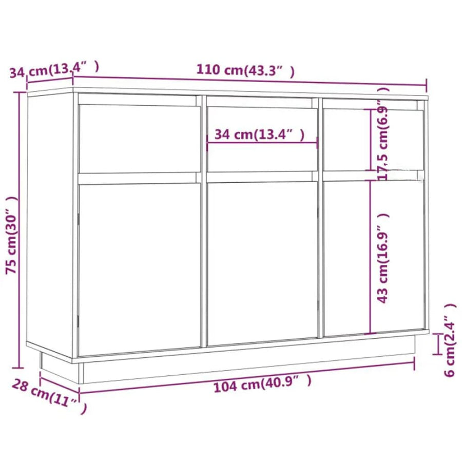 Sideboard 111x36x75 cm Solid Wood Pine