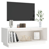 TV Cabinet White 90x35x35 cm Solid Wood Pine - Rear View