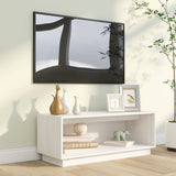 TV Cabinet White 90x35x35 cm Solid Wood Pine - Close-Up Angle