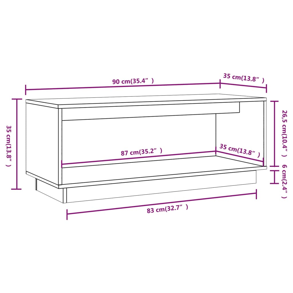 TV Cabinet White 90x35x35 cm Solid Wood Pine