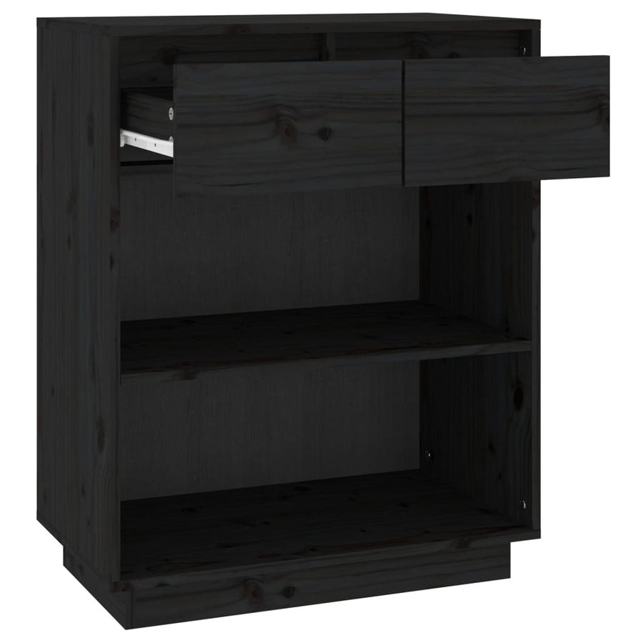 Console Cabinet Black 60x34x75 cm Solid Wood Pine