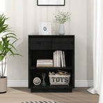 Console Cabinet Black 60x34x75 cm Solid Wood Pine