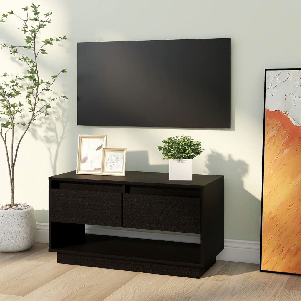 TV Cabinet Black 74x34x40 cm Solid Wood Pine