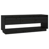 TV Cabinet Black 110.5x34x40 cm Solid Wood Pine - Front View