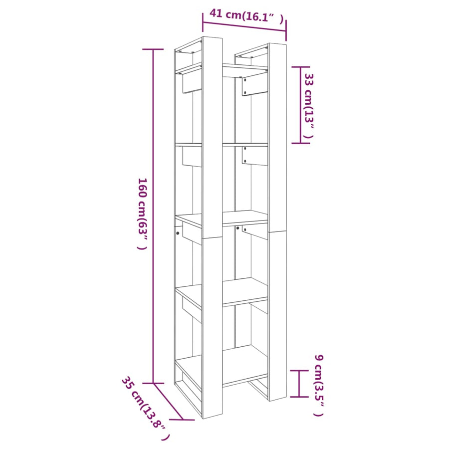 Book Cabinet/Room Divider Black 41x35x160 cm Solid Wood Pine