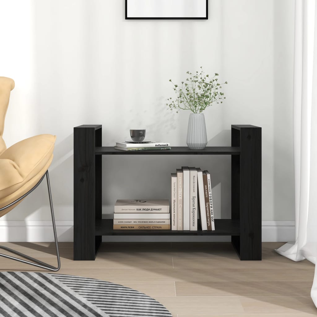 Book Cabinet/Room Divider Black 80x35x56.5 cm Solid Wood Pine