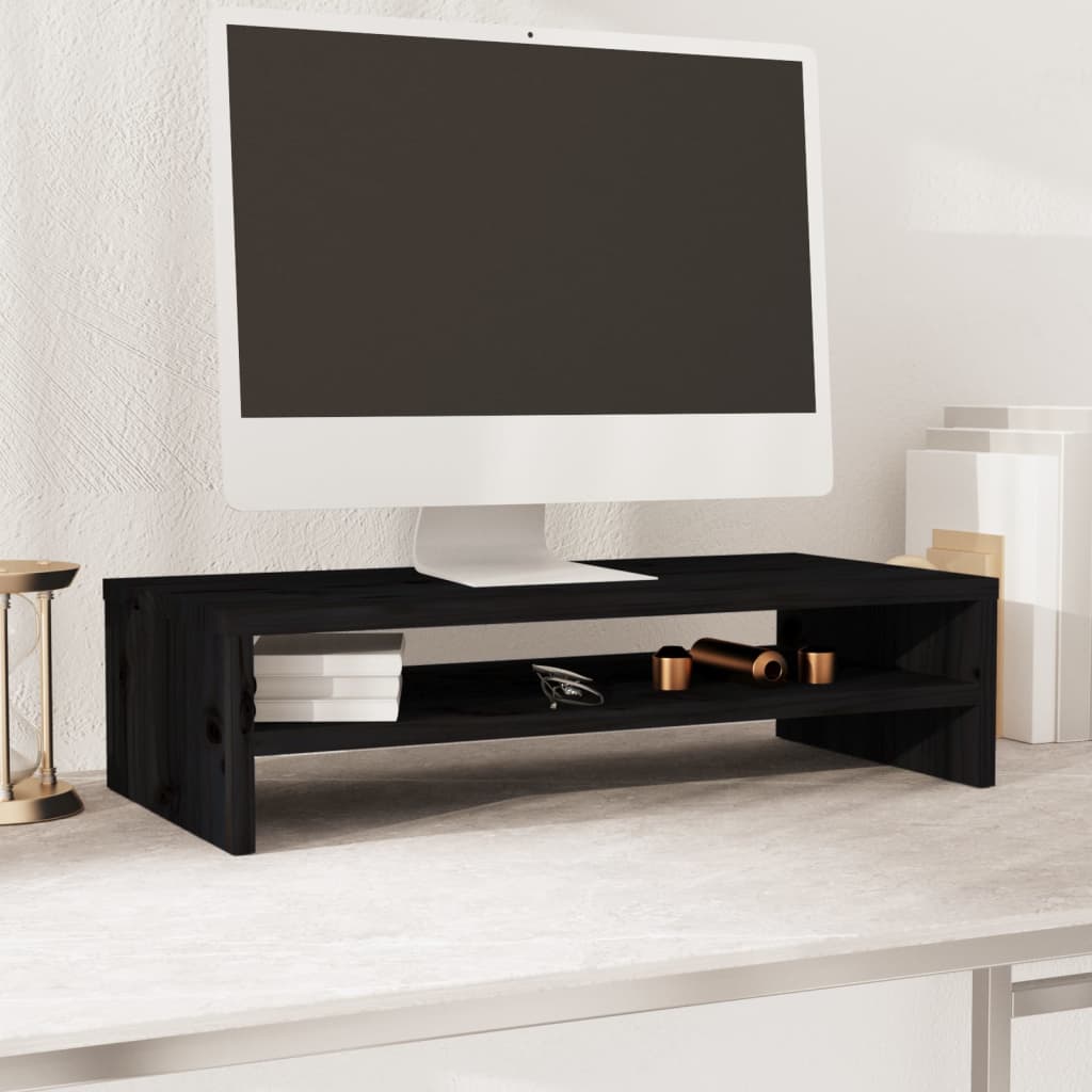 Monitor Stand Black 50x24x13 cm Solid Wood Pine