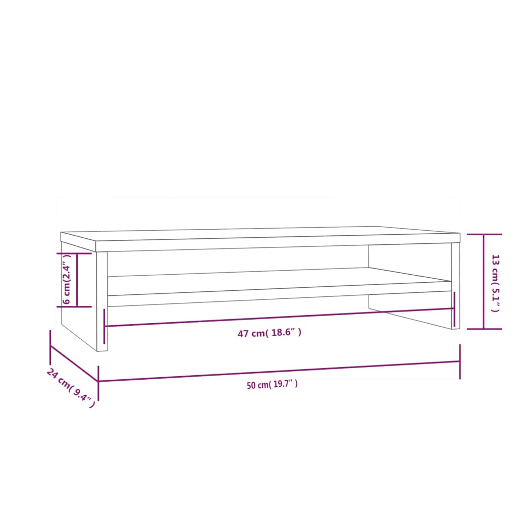 Monitor Stand Black 50x24x13 cm Solid Wood Pine