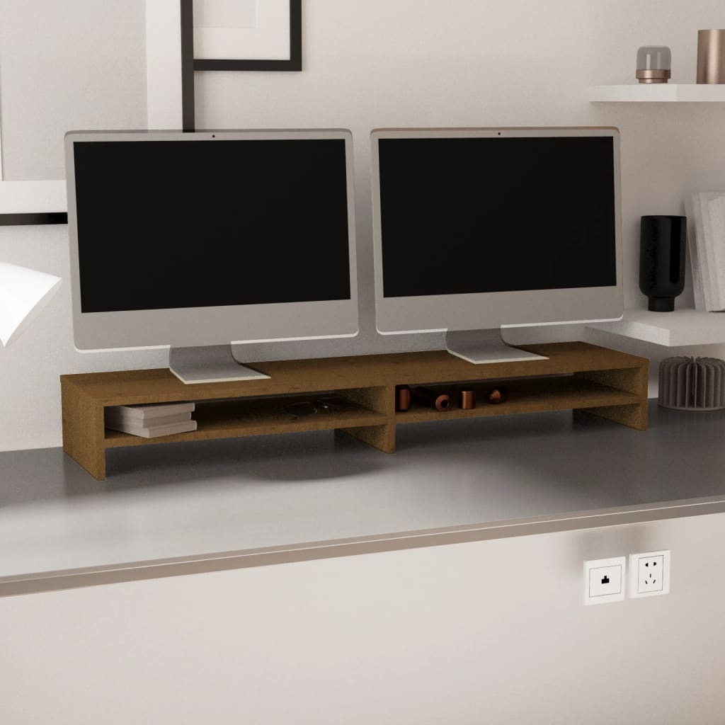 Monitor Stand Honey Brown 100x24x13 cm Solid Wood Pine