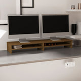 Monitor Stand Honey Brown 100x24x13 cm Solid Wood Pine - Side View