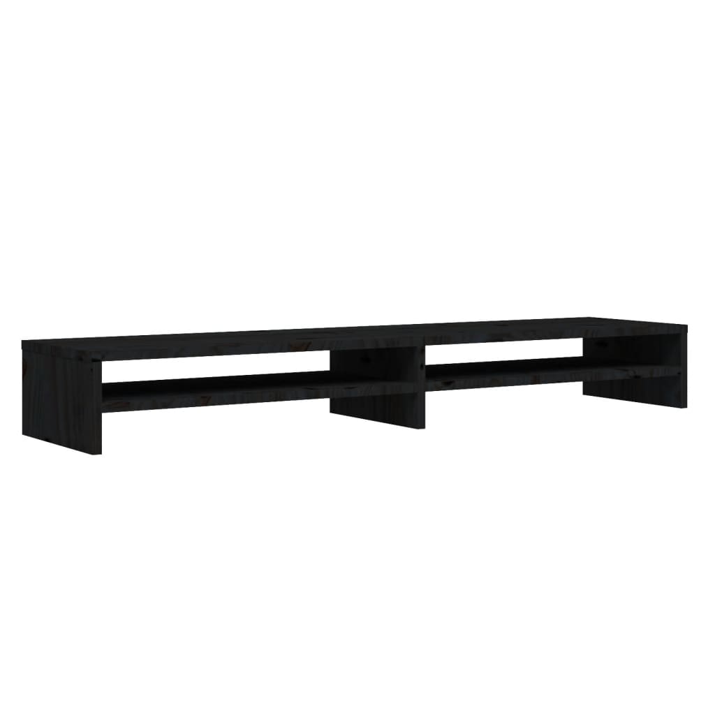 Monitor Stand Black 100x24x13 cm Solid Wood Pine