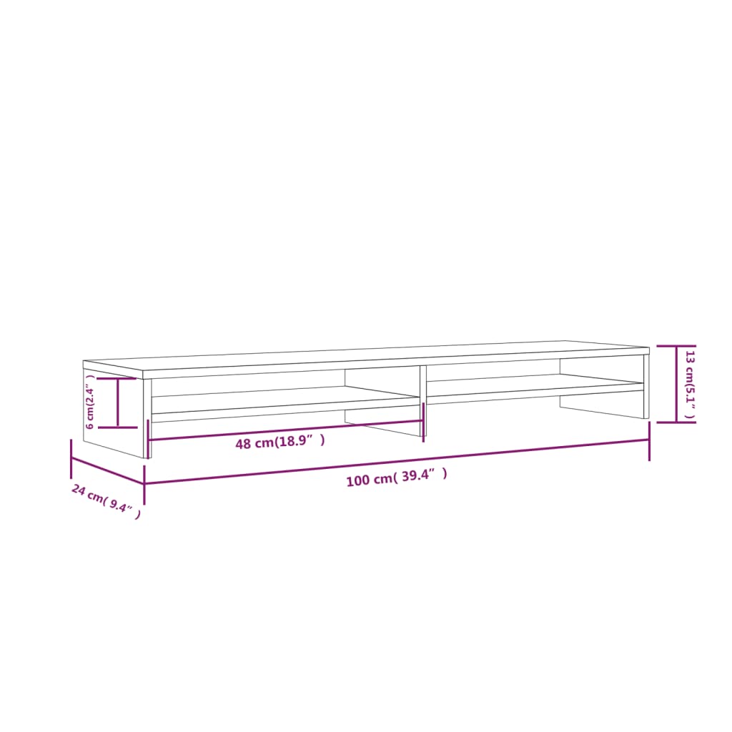 Monitor Stand Black 100x24x13 cm Solid Wood Pine