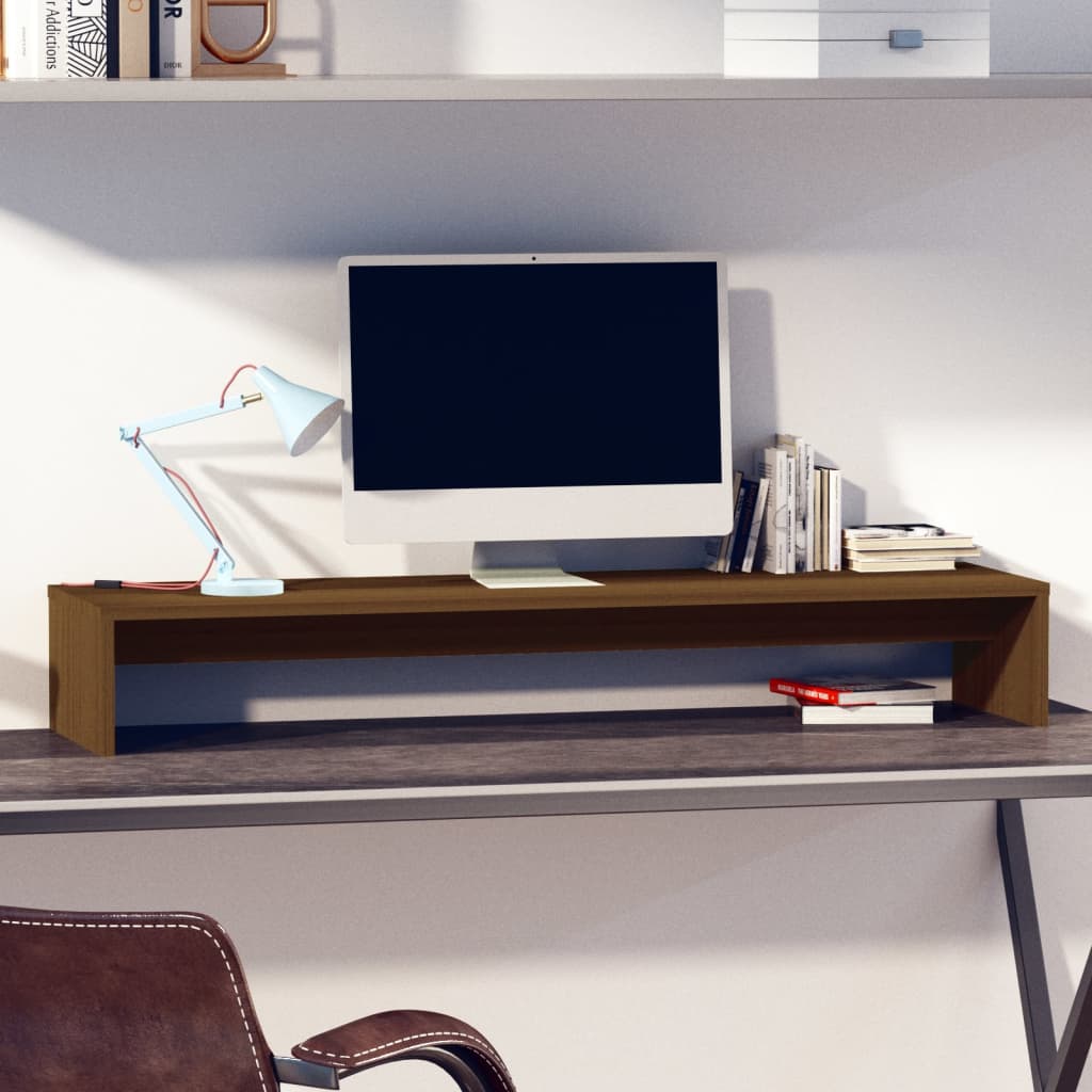 Monitor Stand Honey Brown 100x27x15 cm Solid Wood Pine