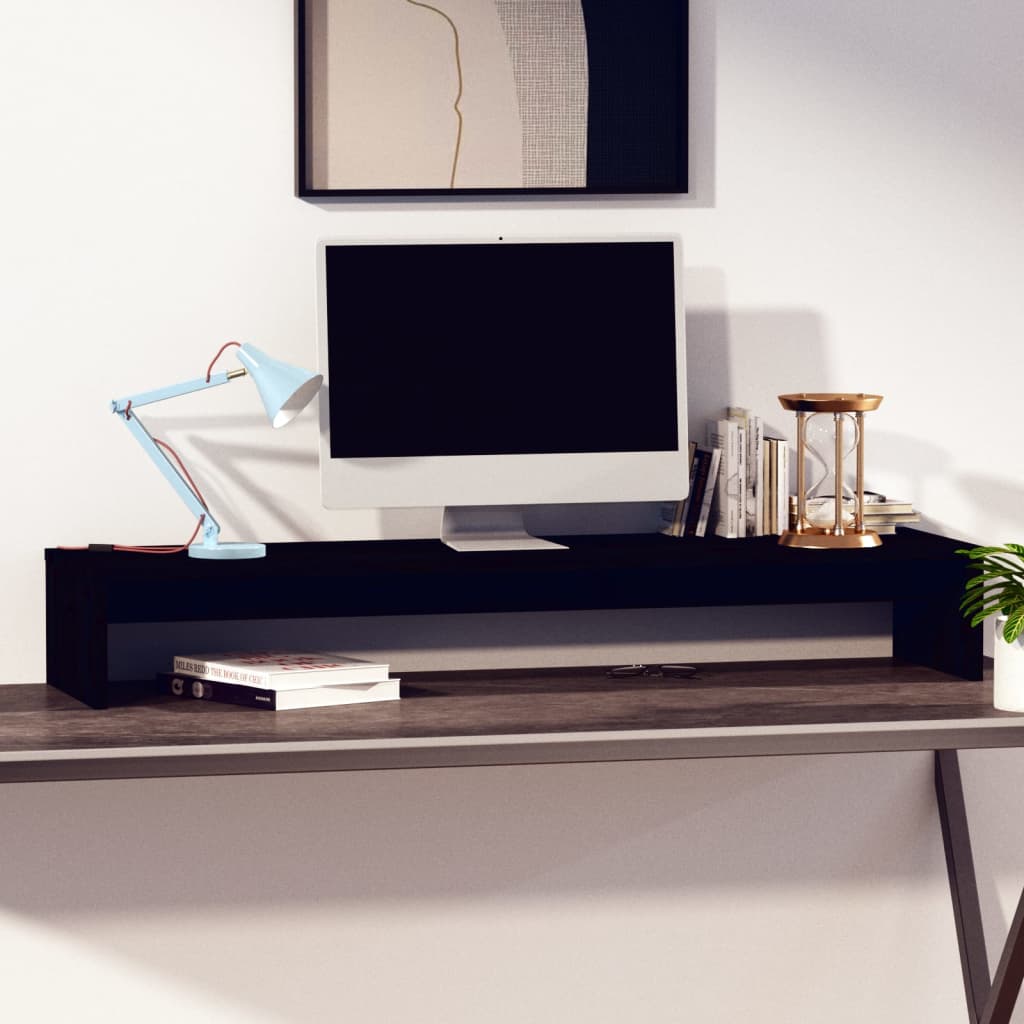 Monitor Stand Black 100x27x15 cm Solid Wood Pine