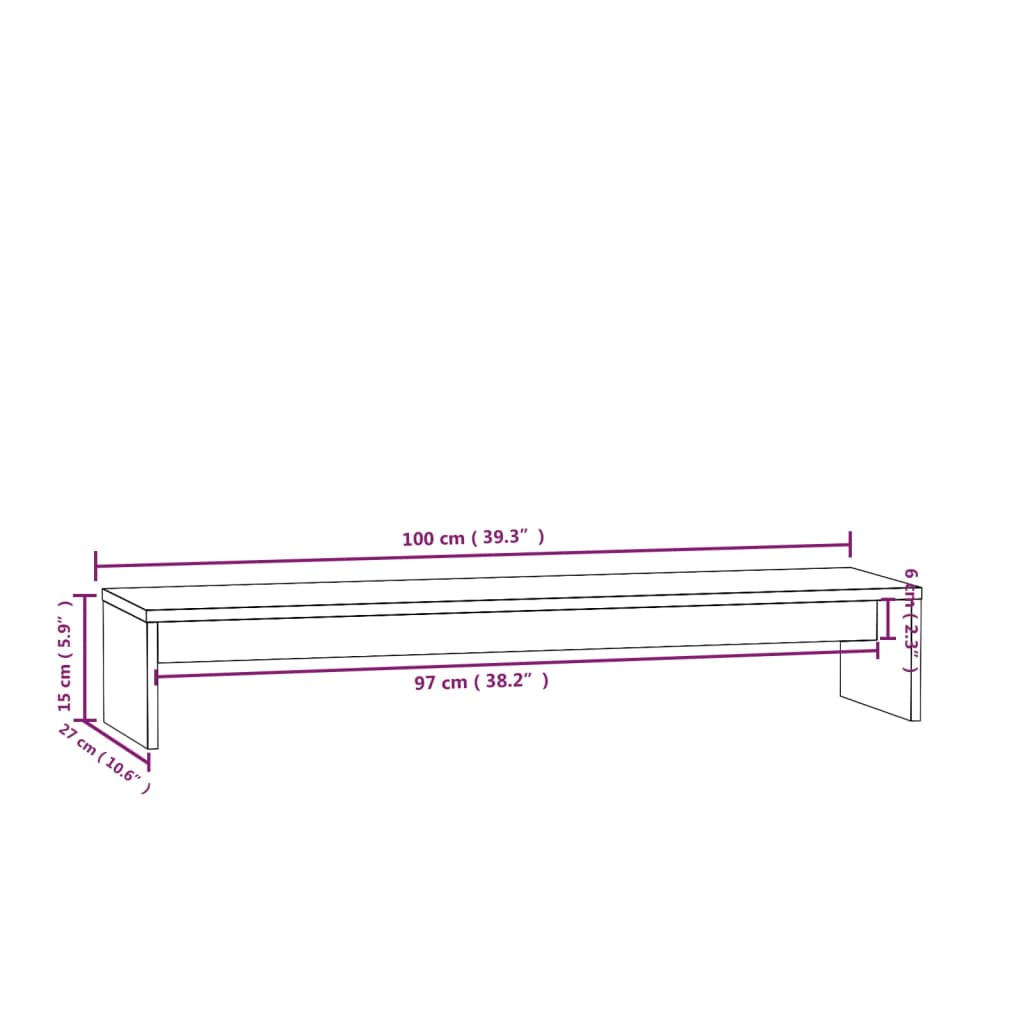 Monitor Stand Black 100x27x15 cm Solid Wood Pine