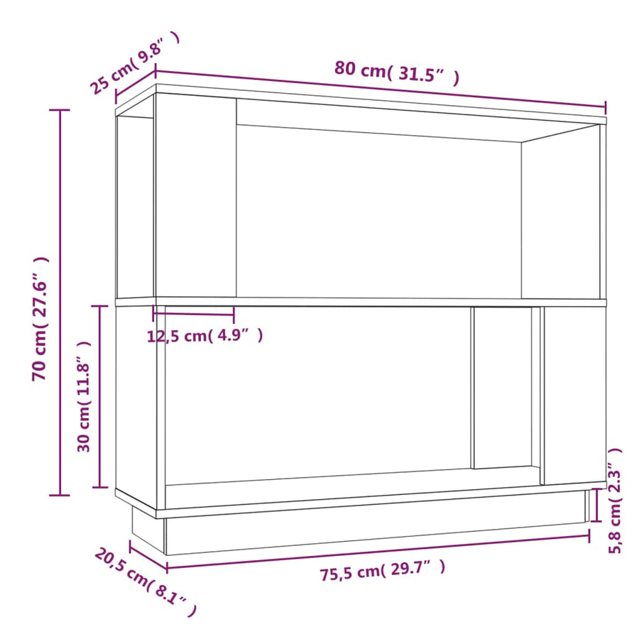 Book Cabinet/Room Divider White 80x25x70 cm Solid Wood Pine