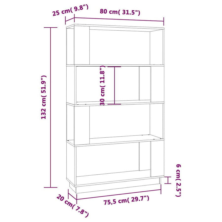 Book Cabinet/Room Divider 80x25x132 cm Solid Wood Pine