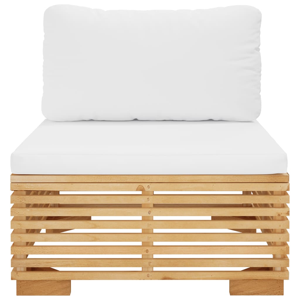 Garden Middle Sofa with Cream Cushions Solid Wood Teak