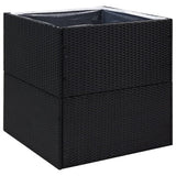 Garden Planter Black 80x80x80 cm Poly Rattan - Front View