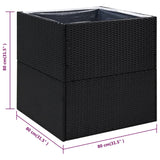 Garden Planter Black 80x80x80 cm Poly Rattan - Rear View