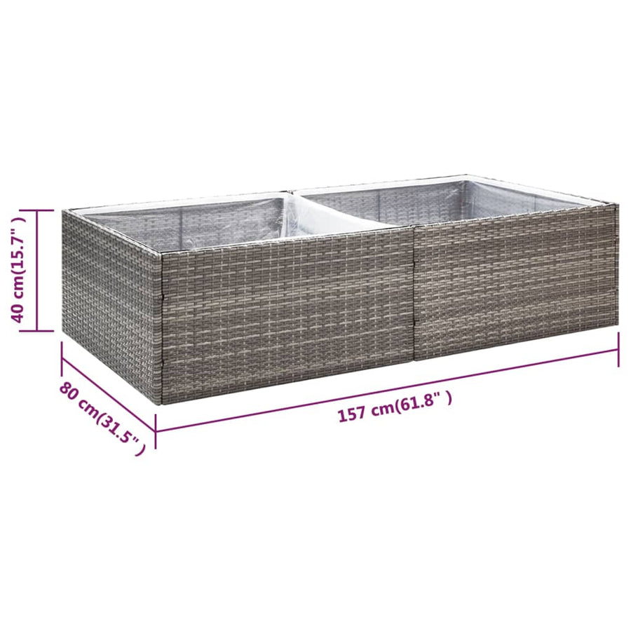 Garden Planter Grey 157x80x40 cm Poly Rattan