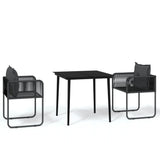 3 Piece Garden Dining Set Black - Front View