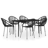7 Piece Garden Dining Set Black - Front View