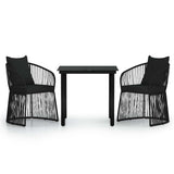 3 Piece Garden Dining Set with Cushions Black - Front View