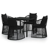 5 Piece Garden Dining Set with Cushions Black