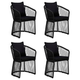 5 Piece Garden Dining Set with Cushions Black - Side View