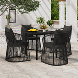 5 Piece Garden Dining Set with Cushions Black